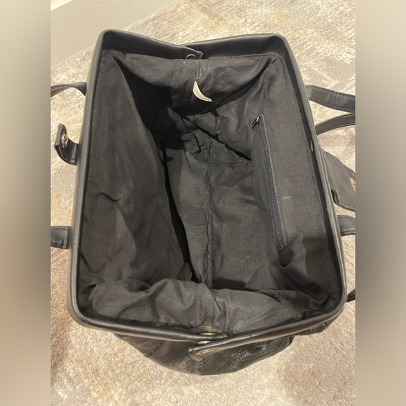 Vintage Black Patchwork Shoulder Handbag Purse Bag Gladstone Doctor Bag Opening - Picture 11 of 14